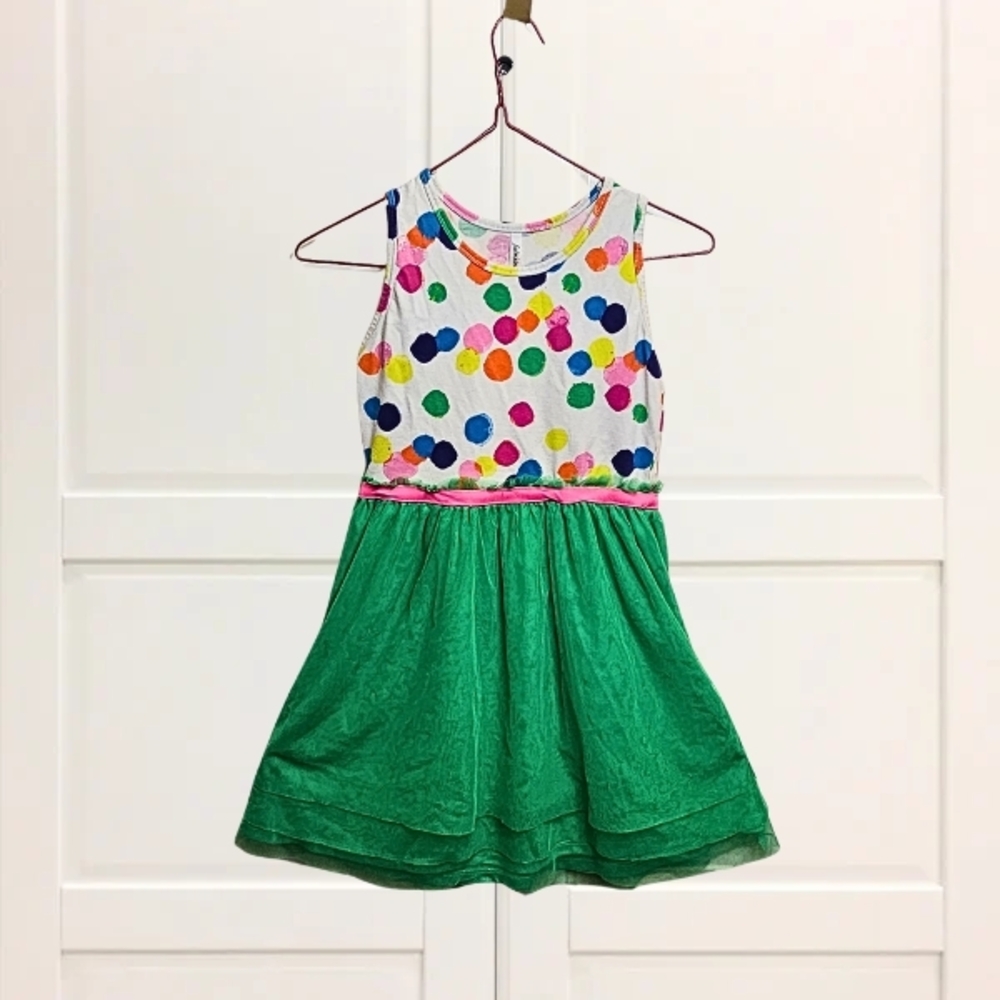 FabKids Girls XL 11 12 Colorful Polka Dot Green Tulle Party Dress Spring